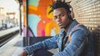 © BlackLion - Young man enjoying music while waiting at a vibrant urban train station in the afternoon sunlight