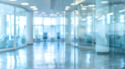 Poster - modern office interior with glass walls and bright lighting.