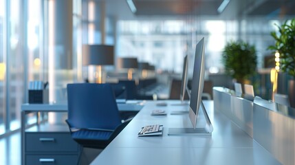 Poster - Modern office workspace with computers and sleek design.