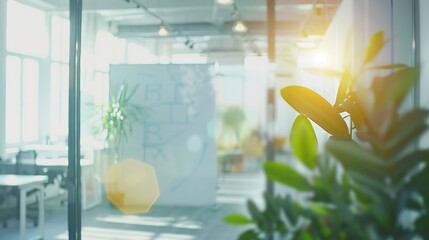Poster - Bright, modern office space with plants and natural light.