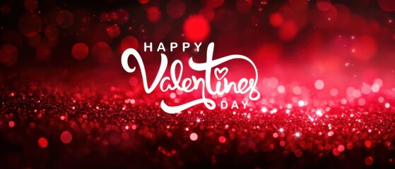 Sparkling Red Glitter Valentines Day Background with Happy Valentines Day Text Overlay