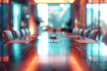 Poster - modern conference room with empty chairs and a sleek table.