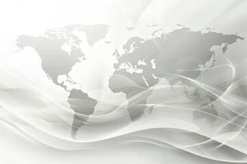 Poster - World map abstract background with flowing lines. Global network concept.