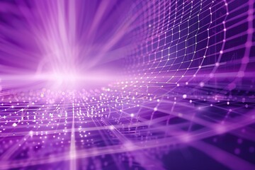 Poster - Abstract purple network, glowing nodes and lines, digital technology background.