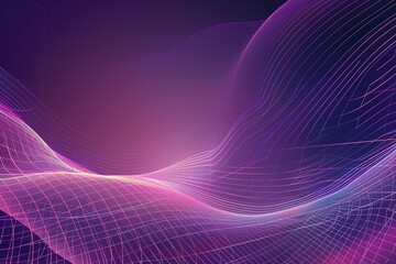 Poster - Abstract purple and pink waves, flowing lines and grid pattern. Digital art background.