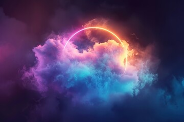 Poster - neon circle in vibrant cloudscape