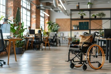 Poster - Accessible modern office workspace with wheelchair.