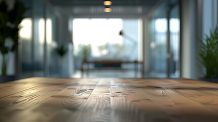 Poster - Modern office workspace with wooden table. Perfect for product display or presentations.