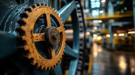 Wall Mural - Rusty Gear Wheel in Industrial Factory Setting