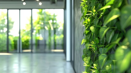 Poster - Indoor plants and modern office space. Lush green wall adds vibrancy to the design.