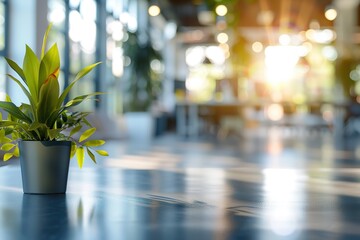 Poster - Green plant on a shiny table in a modern office.