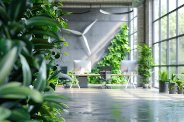 Poster - Modern, eco-friendly office space with abundant greenery and natural light.