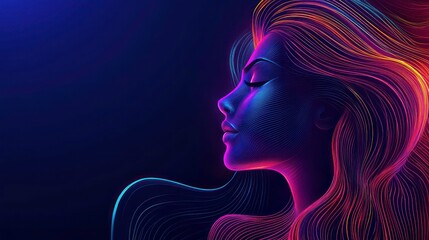 Poster - Abstract neon silhouette with flowing hair in vibrant colors and motion