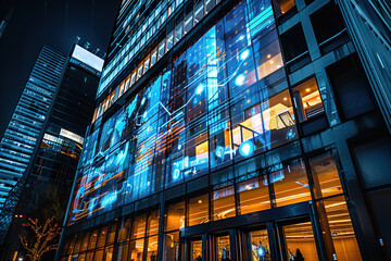 Poster - modern building at night with digital display