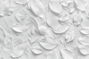 Poster - White leaves arranged on a light gray background. Simple, elegant, and minimalist.