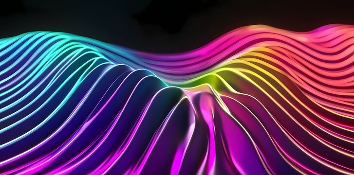 colorful neon-curved abstract shapes on a black background