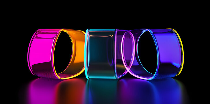 colorful neon-curved abstract shapes on a black background