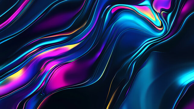 colorful neon-curved abstract shapes on a black background