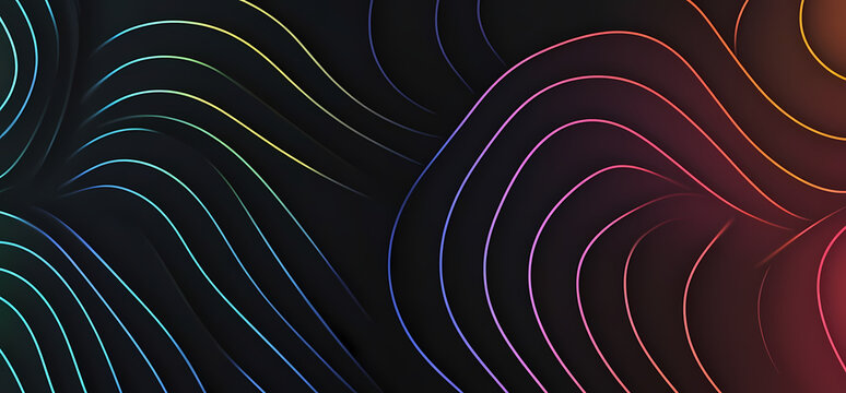 colorful neon-curved abstract shapes on a black background
