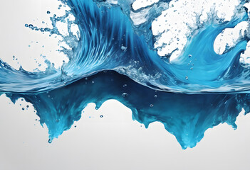 A dynamic splash of blue water against a light gray background, capturing motion and fluidity.