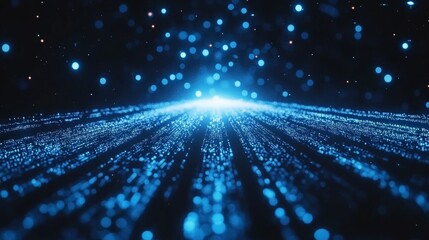 Poster - A mesmerizing display of blue matrix code cascading down a dark screen, creating a captivating visual effect
