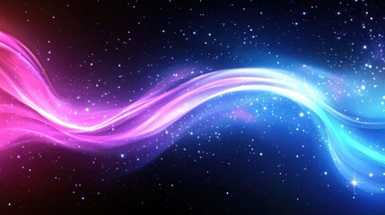 cosmic energy waves, vibrant pink and blue aurora, deep space background, starry night sky, ethereal