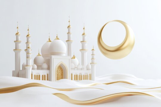 3D Eid Moonlit Garland Isolated and White Background