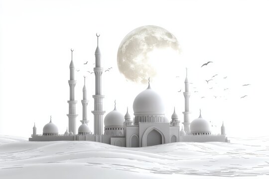 3D Eid Moonlit Garland Isolated and White Background
