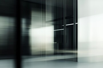 Poster - Modern minimalist interior design showcases glass and metal elements, creating a dynamic sense of movement through motion blur, suggesting a fast-paced, contemporary lifestyle