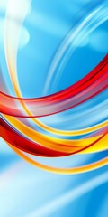 Poster - Flowing smooth red and yellow lines create a dynamic and vibrant abstract composition against a light blue background, evoking energy and modern artistic expression