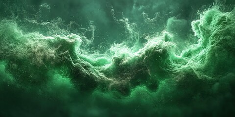 Poster - Mysterious swirling green clouds illuminate an abstract cosmic landscape in a captivating display of texture and color