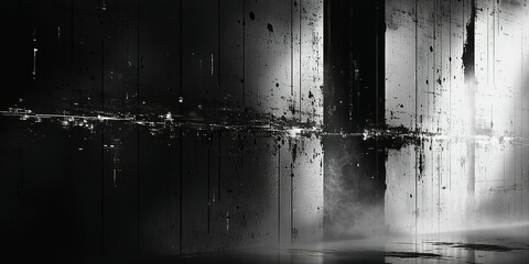Poster - Digital abstraction showcasing a dramatic contrast of light and shadow with intriguing textures in a futuristic environment