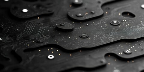 Poster - Intricate details of a black circuit board with various components and connections in a close-up view