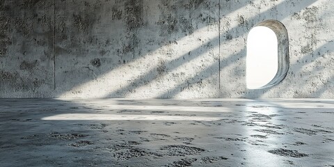 Poster - Modern interior space with textured concrete walls and a unique window illuminating the floor
