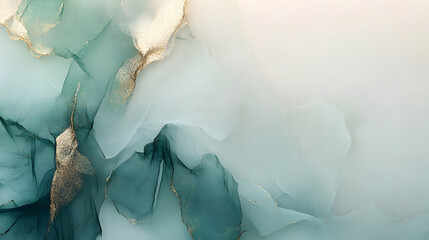 Fototapete - Elegant teal and gold abstract alcohol ink art, perfect for backgrounds, website headers, or design projects.  Subtle shimmer and flowing textures.