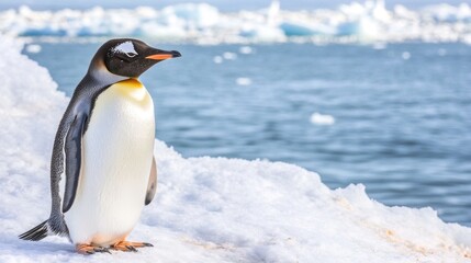 Wall Mural - King penguin standing on ice floe in antarctica