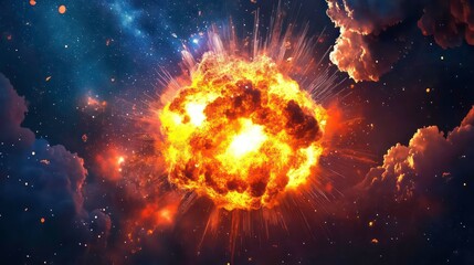 Wall Mural - vibrant cosmic explosion with colorful clouds and starry sky