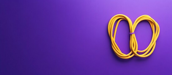 Wall Mural - Abstract Minimalist Composition: Yellow Coiled Cable on Purple Background