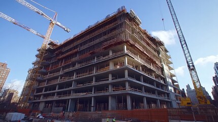 Wall Mural - High-rise building under construction with cranes around it