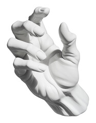Poster - matte white ceramic hand sculpture is isolated on transparency background, showcasing intricate details of fingers and palm in dynamic, expressive pose