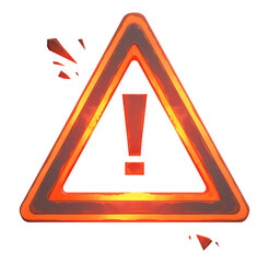 Poster - glowing red caution triangle with exclamation mark in center, featuring sparkling effect and broken shards around it, symbolizing danger or warning