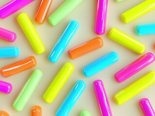 Canvas Print - Colorful glossy cylinders on a pale background. AI.