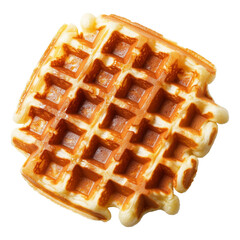 Poster - Golden brown waffle isolated on transparency background, showcasing its crispy texture and grid pattern, perfect for breakfast or dessert