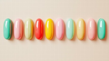 Canvas Print - Colorful capsules in a row. AI.