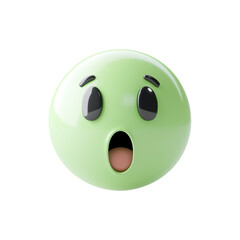 Poster - 3D curious emoji in soft green with surprised expression, isolated on transparency background. glossy finish and expressive features convey curiosity and wonder