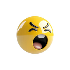 Poster - 3D yellow emoji with open mouth and expressive eyes, conveying loud scream or intense emotion, isolated on transparency background