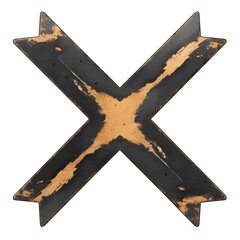 Aufkleber - black and gold X symbol with textured, weathered surface, isolated on transparency background. design features distressed metallic appearance, adding bold and striking aesthetic
