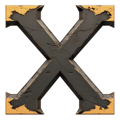 Aufkleber - black and gold textured X symbol with distressed surface, featuring bold and metallic design, isolated on transparency background