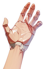 Poster - clear resin hand with articulated joints, depicted in soft lighting, isolated on transparency background, showcasing futuristic and artistic design