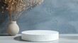 © Ahmad - white round product podium on grey background circle podium stage 3d Abstract minimal scene mockup products display studio